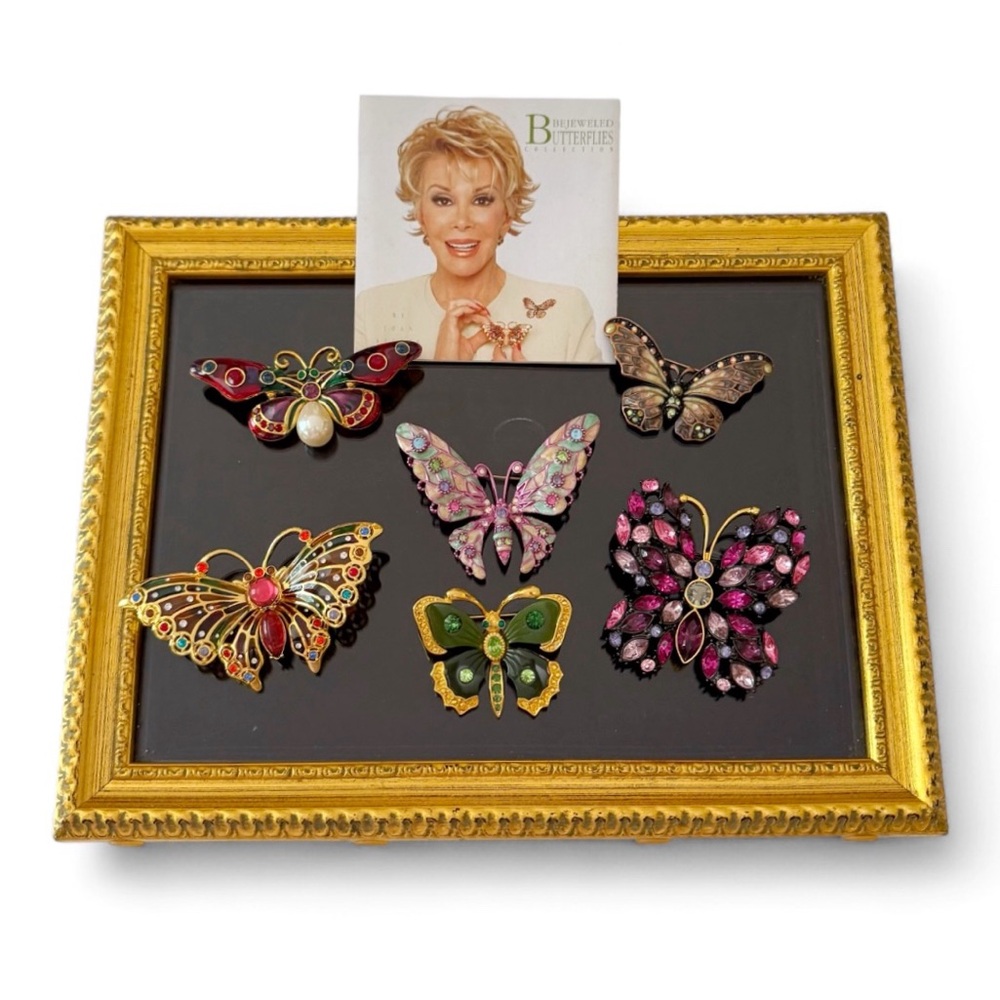Joan Rivers Bejeweled Butterflies Brooch Set of 6 in Shadowbox Presentation Box
